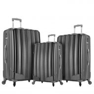 Coolife Rockland Barcelona 3 Polycarbonate/abs Set with 6 Pc. Travel Set & Luggage Cover, Black