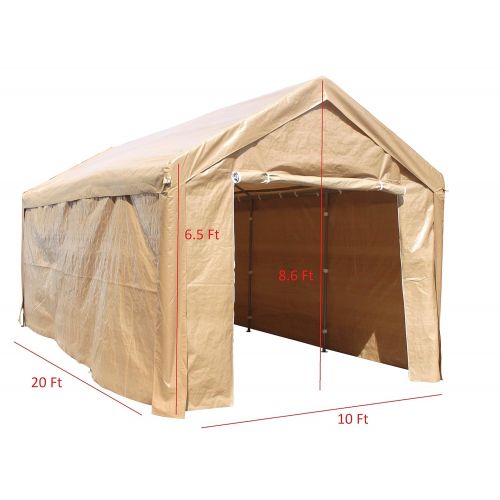  ALEKO CP1020BE Outdoor Event Carport Garage Canopy Tent Shelter Storage with Sidewalls 10 x 20 x 8.5 Feet Beige
