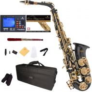 Mendini by Cecilio MAS-L+92D+PB Gold Lacquer E Flat Alto Saxophone with Tuner, Case, Mouthpiece, 10 Reeds and More