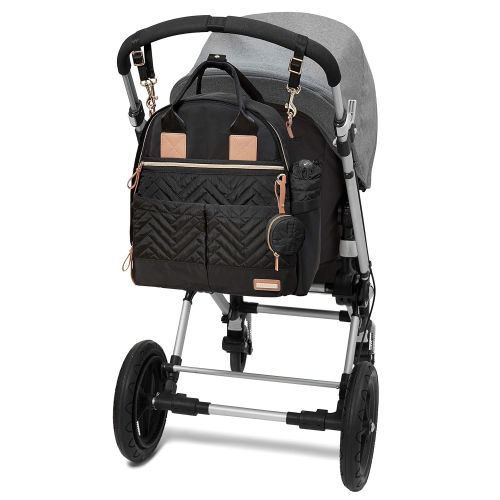 스킵 [아마존베스트]Skip Hop 200675, Multi-Function Baby Travel Bag with Changing Pad, Stroller Straps, Bottle Bag and Pacifier Pocket, Vegan Leather, Black with Gold Trim, Suite 6-in-1 Diaper Backpac