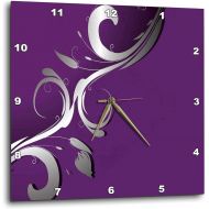 3dRose 3D Rose A Purple Background with A Sliver Flourish Overlay Wall Clock, 13 x 13