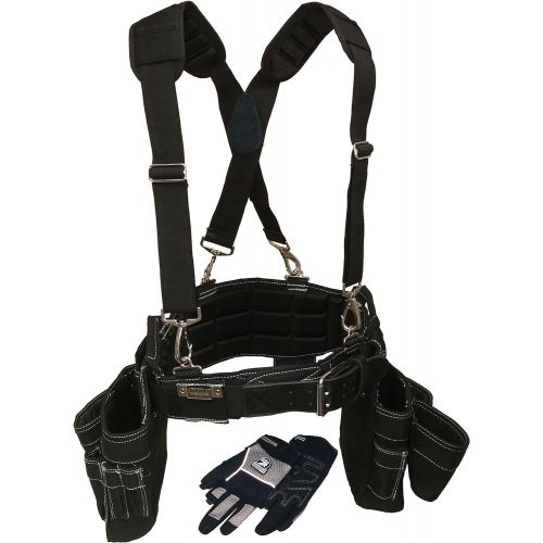  Contractor Pro Gatorback Professional Carpenters Tool Belt Deluxe Package (Tool Belt, Gloves, Suspenders, Drill Holster). Extreme Comfort and Durability (Medium 31 - 35 Waist)