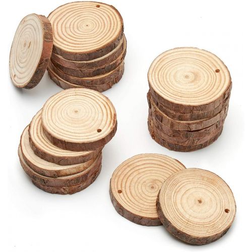  [아마존 핫딜] ARTEZA Wood Slices (45 Pieces) with Bark Natural Unfinished Pine 2.4-2.8 Diameter Smooth Beautiful Sanded Surface Includes 50 of Natural Jute Twine for Arts, Crafts, Weddings, Orna