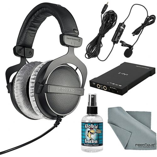  Beyerdynamic DT770 PRO 250 ohms Headphones with Amplifier, Cleaner, Lavalier Mic, and FiberTique Cleaning Cloth