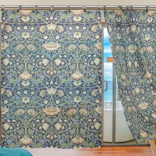  INGBAGS Bedroom Decor Living Room Decorations William Morris Prints Pattern Print Tulle Polyester Door Window Gauze Sheer Curtain Drape Two Panels Set 55x78 inch ,Set of 2