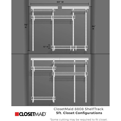  ClosetMaid 8808 ShelfTrack Adjustable Closet Organizer Kit, White, 4 to 6