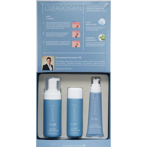  Clearogen Hormonal Acne Solution Natural Anti-DHT Ingredients Deluxe Set Original Formula Benzoyl Peroxide  2 month supply 3 piece set