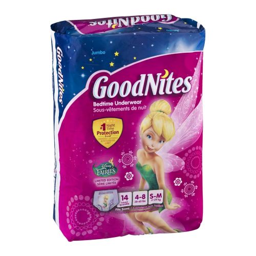  GoodNites Bedtime Underwear Disney Fairies Girls SM 14 CT (Pack of 4)