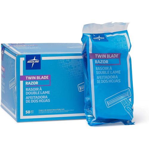  Medline BRN1312 Latex Free Disposable Twin Blade Facial Razor, Blue (Pack of 500)
