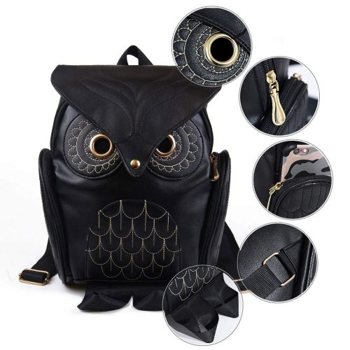 WOG2008 Fashion Owl Backpack Fashion Shoulderbag Women Girls Bag Satchel Small Schoolbag Black