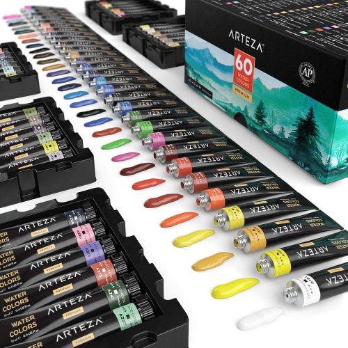  [아마존핫딜][아마존 핫딜] ARTEZA Watercolor Paint, Set of 24 Colors/Tubes, 24x12ml/0.4 oz with Storage Box, Non Toxic Paints for The Professional Artist and Hobby Painters