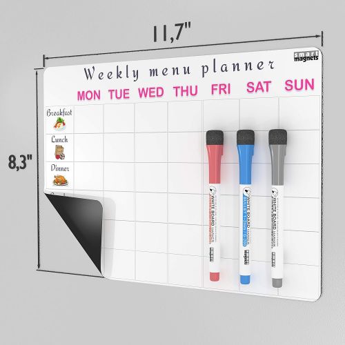  Dry Erase Board Menu | Meal Planning Pad for Family - Kitchen Menu Dry Erase Magnetic List for Refrigerator by SmartMagnets