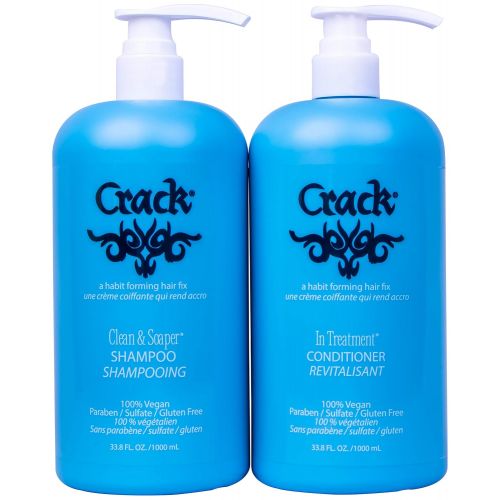  Crack CRACK HAIR FIX Clean & Soaper Shampoo and In-Treatment Conditioner Set with pumps, 33.8 Ounce