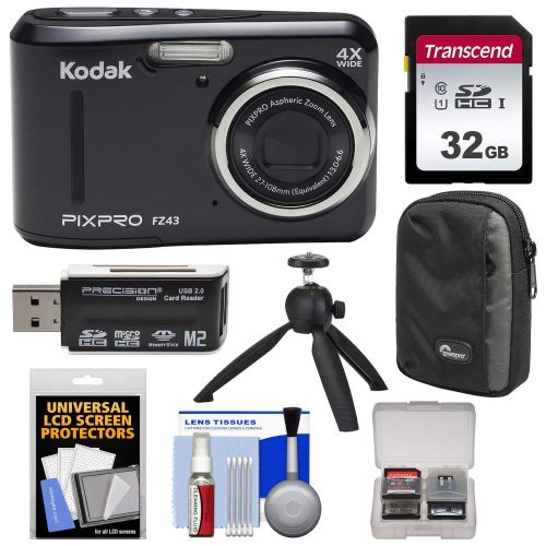  KODAK PIXPRO Friendly Zoom FZ43 Digital Camera (Black) with 32GB Card + Case + Tripod + Kit