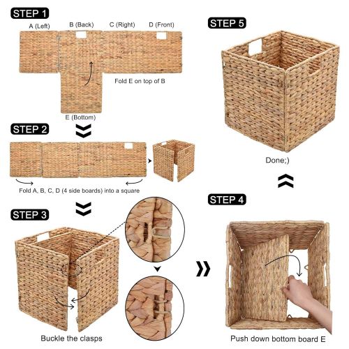  StorageWorks Handcraft Woven Storage Basket with Iron Wire Frame, Foldable Hyacinth Storage Baskets, Medium,10.2x10.2x10.6, 2-Pack, Extra - Gift Lining