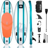RoC Inflatable Stand up Paddle Board W Free Premium SUP Accessories & Carrying Bag, Waterproof Bag, Leash, Paddle and Hand Pump !!! 10 5 Long 6 Thick for Extra Stability