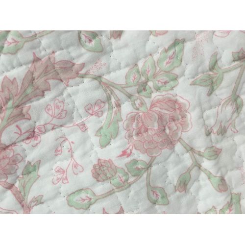  Cozy Line Home Fashions Vivinna Baby Pink White Black Grid Flower Pattern Patchwork Cotton Bedding Quilt Set Coverlet Bedspreads for Kids Girls Women(Pink/Black, Twin - 2 Piece)