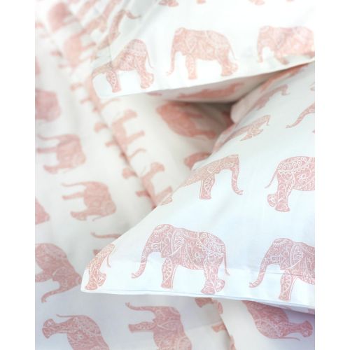  Melange Home 400TC Series Elephants Duvet Set, Twin, Pink