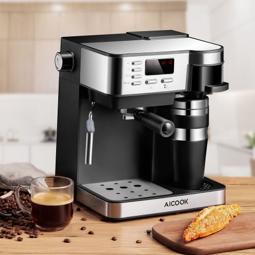  AICOOK Aicook Espresso and Coffee Machine, 3 in 1 Combination 15Bar Espresso Machine and Single Serve Coffee Maker With Coffee Mug, Milk Frother for Cappuccino and Latte
