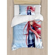 Girls bedding Ambesonne Anime Duvet Cover Set, Futuristic Manga Girl Science Fiction Doodle Effect Japanese Style Digital Art Print, Decorative 2 Piece Bedding Set with 1 Pillow Sham, Twin Size,