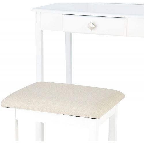  AmazonBasics Classic Compact Vanity Table Set with Stool and Mirror - White
