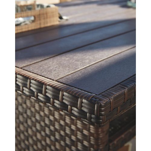  Signature Design by Ashley Ashley Furniture Signature Design - Salceda Outdoor Dining Table - Wicker - Faux Wood Top - Brown