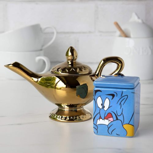 디즈니 Disney Aladdin Ceramic Sugar and Creamer Set - Genie and Lamp Classic Design - Official Disney Kitchen and Party Decor