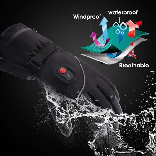  Rabbitroom Winter Electric Heated Gloves Battery Power Heating Gloves Touchscreen Texting Warm Thermal Gloves for Hiking Skiing Hunting Hand Warmer