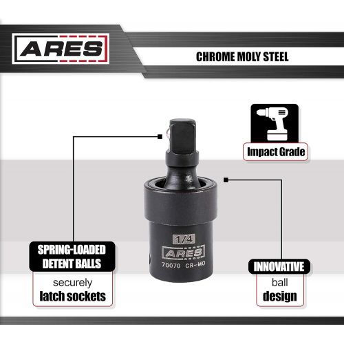  ARES 70073-3-Piece Impact Universal Joint Set - 1/4-Inch, 3/8-Inch and 1/2-Inch Drive Chrome Moly U Joint Sockets Access Hard to Reach Fasteners