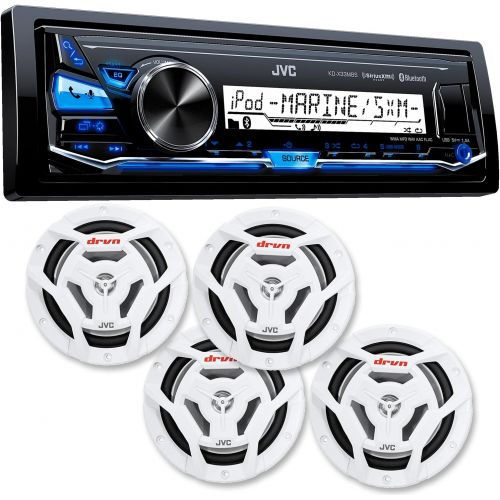  JVC KD-X33MBS Mechless Bluetooth Marine Radio and two pairs of CS-DR6201MW 6.5 White Marine Coaxial Speakers