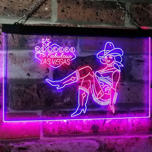  ADVPRO Cowgirl Welcome to Las Vegas Beer Bar Display Dual Color LED Neon Sign Red & Blue 12 x 8.5 st6s32-i2737-rb