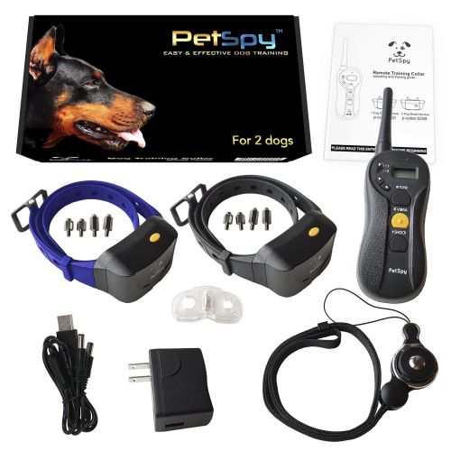  PetSpy P620B Dog Training Shock Collar for 2 Dogs with Vibration, Electric Shock, Beep; Fully Waterproof Remote Trainer with Two E-Collars, 10-120 lbs