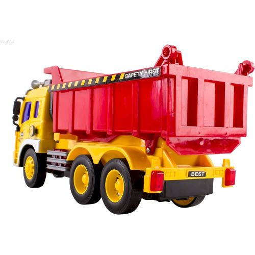  [아마존 핫딜] WolVol Friction Powered Dump Truck Toy - Premium Quality Plastic Heavy Equipment Vehicle Toy Battery Operated with Lights & Sounds - Fun Gift for All Occasions for Kids Boys Girls