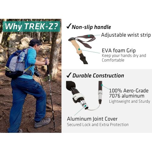  Amazon Renewed Trekology TREK-Z Collapsible Tri-fold Trekking Pole/Hiking Poles - Adjustable Lightweight Aluminum Walking Sticks, Portable Trail Cane with Cork Grip for Walking, Senior Trekking,