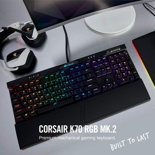 커세어 Corsair CORSAIR K70 RGB MK.2 Mechanical Gaming Keyboard - USB Passthrough & Media Controls - Tactile & Clicky - Cherry MX Blue - RGB LED Backlit