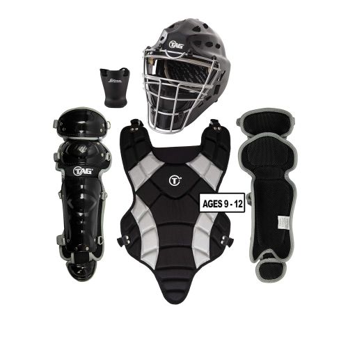  TAG Youth Catchers Set, Battle Gear Series - Helmet, Throat Protector, Body Protector, Leg Guards (Ages 9-12)