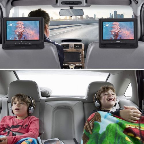  NaviSkauto NAVISKAUTO 9 Portable DVD Player Dual Screen for Kids with Car Headrest Mount Straps, 5 Hour Rechargeable Battery, USBSD Card Slot (Host DVD Player+ Slave Monitor)