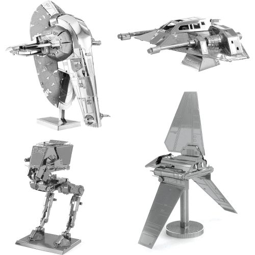  Fascinations Metal Earth 3D Model Kits Star Wars Set of 4 Snowspeeder - Imperial Shuttle - Slave 1 - AT-ST
