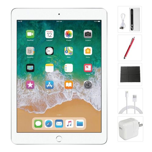 애플 Apple 9.7 6th Gen iPad with Wi-Fi (128GB, A10, Silver, 2018 Model) MR7K2LLA + Accessories Bundle (10,000mAh iPad Power Bank, iPad Stylus Pen, Microfiber Cloth)