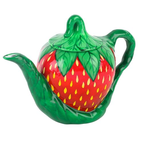  Artvigor, Porzellan Kaffeekanne 1000 ml, Handbemalt Teekanne, Erdbeere Design