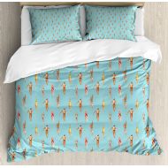 Girls bedding Ambesonne Summer Duvet Cover Set, Watercolor Style Men and Women Swimmers in The Sea Sports Healthy Active Lifestyle, Decorative 3 Piece Bedding Set with 2 Pillow Shams, Queen Size