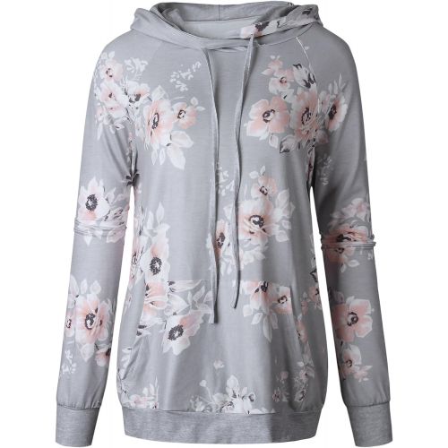  [아마존 핫딜] Angashion Women Hoodies-Tops- Floral Printed Long Sleeve Pocket Drawstring Sweatshirt with Pocket