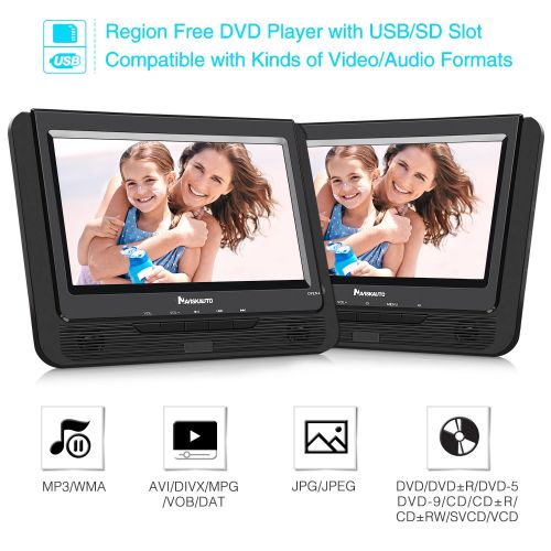 NaviSkauto NAVISKAUTO 9 Dual Screen Portable DVD Player in Car for Kids with Built-in Rechargeable Battery, Last Memory and Region-Free