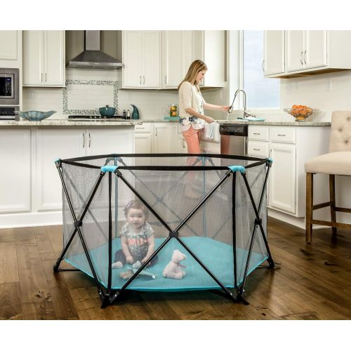  Regalo My Play Portable Playard Indoor and Outdoor with Carry Case and Washable, Aqua, 6-Panel