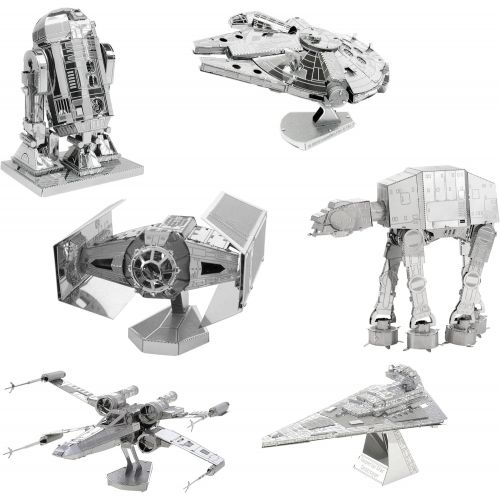  Fascinations Metal Earth 3D Model Kits Star Wars Set of 6 Millennium Falcon - R2-D2 - X-Wing Starfighter - AT-AT - Darth Vaders TIE Fighter - Imperial Star Destroyer