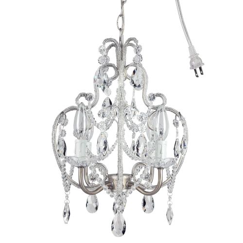  Amalfi Decor Tiffany Collection Authentic Crystal Beaded Mini Swag Chandelier Lighting with 4 Lights, W12 X H15(Silver)
