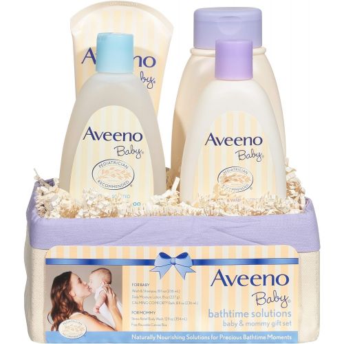  [아마존베스트]Aveeno Baby Daily Bathtime Solutions Gift Set to Nourish Skin for Baby and Mom, 4 items