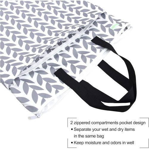  Wegreeco Reusable Hanging Wet Dry Cloth Diaper Bag (2 Pack, Grey Leaf, Grey)