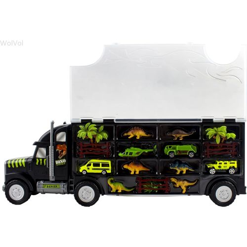  [아마존 핫딜] WolVol Giant Dinosaur Transporter Truck Toy Carrier with Cars and Dinosaurs, Great Toy Truck and Car Carrier