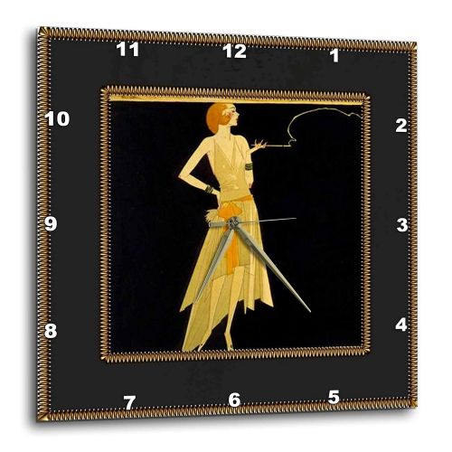  3dRose LLC dpp_39590_3 Wall Clock, 15 by 15-Inch, Art Deco Lady on Black with Gold Frame